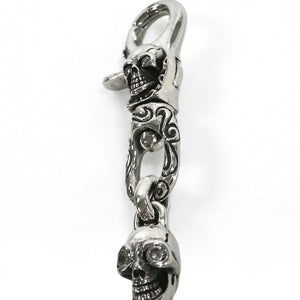 Clear-Eye Tribal Skull Sterling Silver Keychain, front close view