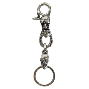 Clear-Eye Tribal Skull Sterling Silver Keychain, full front