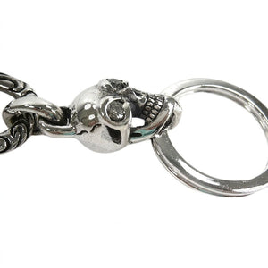 Clear-Eye Tribal Skull Sterling Silver Keychain, lower skull detail