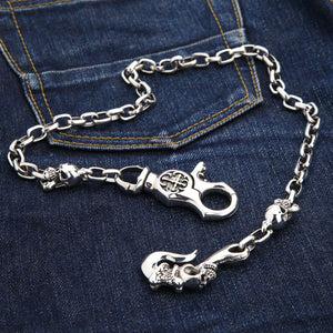 Cadena para cartera con calavera tribal en plata de ley .925, cadena para cartera enrollada