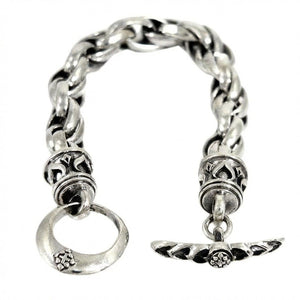 Bracciale a catena in argento sterling con chiusura a T tribal, vista dei terminali