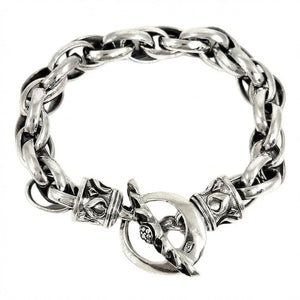Bracciale a catena in argento sterling con chiusura a T tribal, vista dall'alto