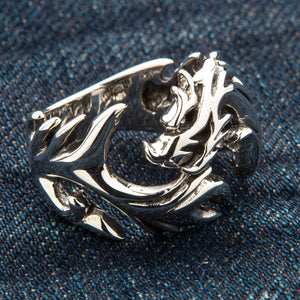 Tribal Wolf Head Sterling Silver Ring, wolf ring right shoulder