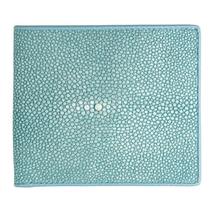 Turquoise Stingray Leather Bifold Wallet — flat front crown pearl