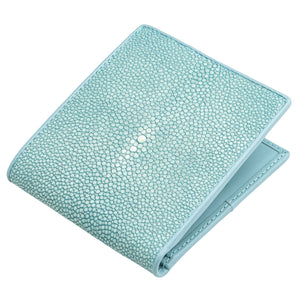 Turquoise Stingray Leather Bifold Wallet — folded three quarter view
