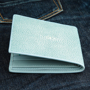 Turquoise Stingray Leather Bifold Wallet — folded top view