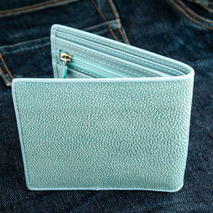 Turquoise Stingray Leather Bifold Wallet — open zip interior