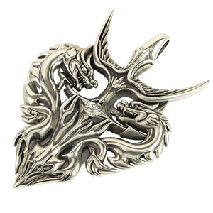 Colgante de dragones gemelos en plata esterlina, ángulo de la piedra central