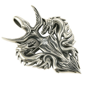 Colgante de dragones gemelos en plata esterlina, ángulo del blasón de dragón