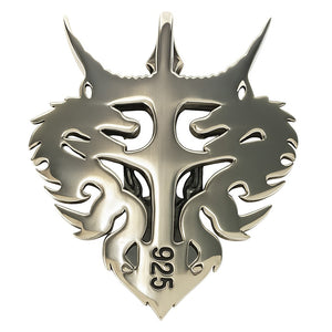 Colgante de dragones gemelos en plata esterlina, sello en el reverso