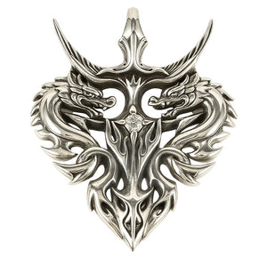 Colgante de dragones gemelos en plata esterlina, frontal de dragones gemelos