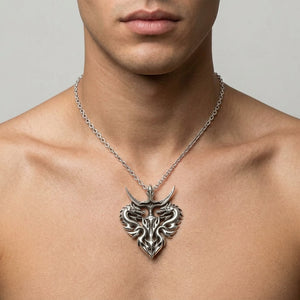 Twin Dragon Sterling Silver Pendant, worn on an adult model