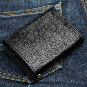 Twin-Flame Concho Black Leather Trifold Wallet, closed wallet fold detail