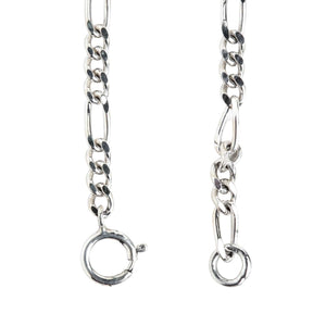 2mm Figaro Sterling Silver Link Necklace shown in hanging spring ring ends view.