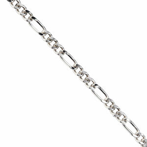 2mm Figaro Sterling Silver Link Necklace shown in short and long link detail view.