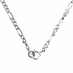 2mm Figaro Sterling Silver Link Necklace shown in spring ring v junction view.