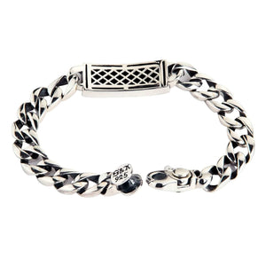 Union Jack CZ Sterling Silver Chain Bracelet. Lattice reverse closure.