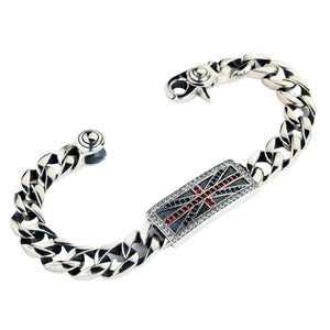 Union Jack CZ Sterling Silver Chain Bracelet. Opposite chain layout.