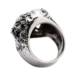 Vampire Skull Red Garnet Sterling Silver Ring, interior band view