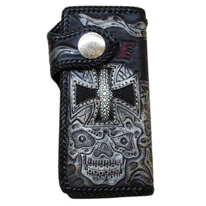 Ride to Live Skull Stingray Leather Biker Wallet, wallet front