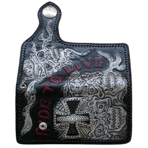 Ride to Live Skull Stingray Leather Biker Wallet, wallet reverse