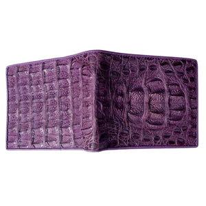 Portefeuille en crocodile hornback violet, extérieur ouvert
