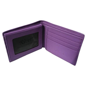 Portefeuille en crocodile hornback violet, intérieur ouvert