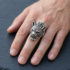 Werwolfkopf-Ring aus 925 Sterlingsilber
