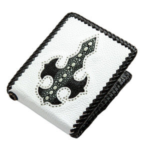 White Leather Black Stingray Cross Wallet, isolated front angle
