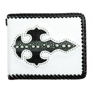 White Leather Black Stingray Cross Wallet, isolated front