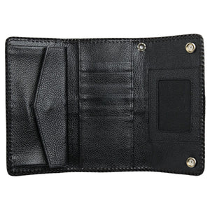 White Leather Black Stingray Cross Biker Wallet — open card and id layout