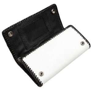 White Leather Black Stingray Cross Biker Wallet — open interior rear
