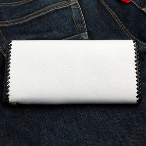 White Leather Black Stingray Cross Biker Wallet — plain white back