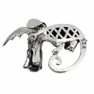 Ciondolo drago alato in argento sterling — dettaglio del punzone