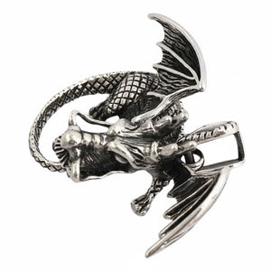 Ciondolo drago alato in argento sterling — vista dall’alto