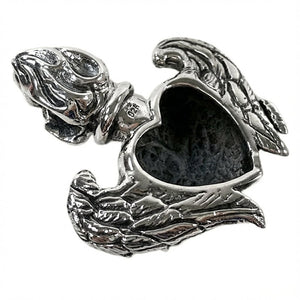 Hänge med bevingat flammande hjärta i sterlingsilver, ihålig baksida