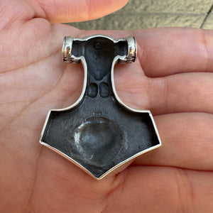 Fenrir Wolf Thor's Hammer Sterling Silver Pendant, reverse hallmark palm