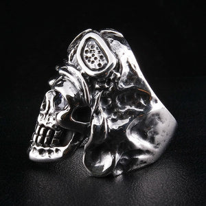 WWII Aviator Skull CZ Sterling Silver Ring, ring interior hallmark