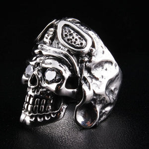 WWII Aviator Skull CZ Sterling Silver Ring, ring opposite side