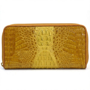 Portefeuille long jaune en cuir de dos de crocodile — vue de face