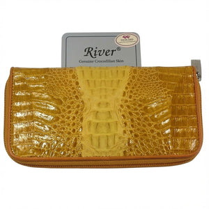 Portefeuille long jaune en cuir de dos de crocodile — vue de face