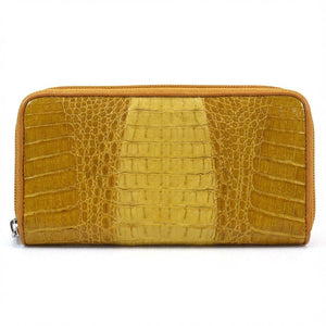 Portefeuille long jaune en cuir de dos de crocodile — vue de dos