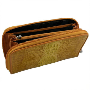 Portefeuille long jaune en cuir de dos de crocodile — vue de dessus