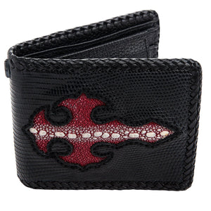 Biker Wallet Red Cross Black Lizard Leather