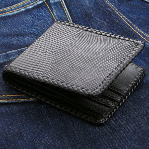 Biker Wallet Red Cross Black Lizard Leather