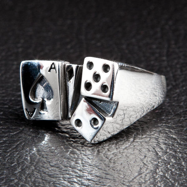 Серебряное кольцо на удачу с кубиками