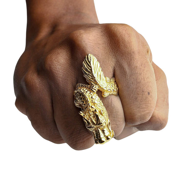 Кольцо с драконом из желтого золота 585 пробы (3 микрона)