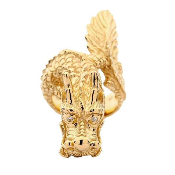 Anillo de dragón de oro amarillo de 14 quilates (3 micrones)