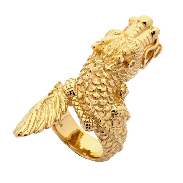 Кольцо с драконом из желтого золота 14 карат