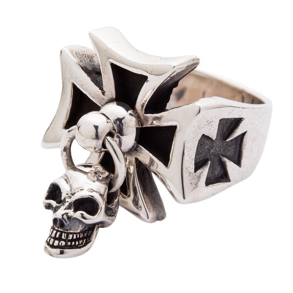 Punk Dangle Silver Cross Skull Ring